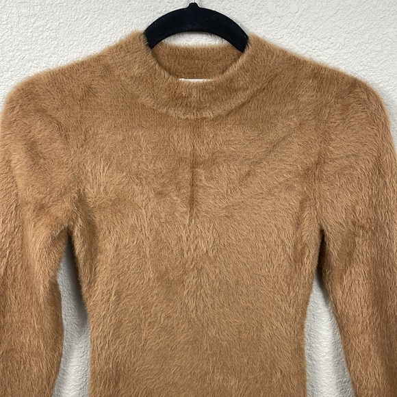 Babaton Madison Furry Fuzzy Teddy Sweater Dress Bodycon Camel Brown Sz S - Picture 3 of 12